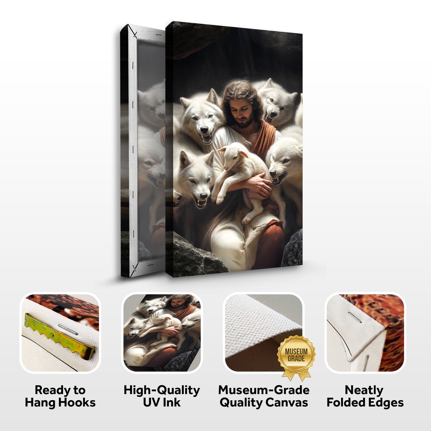Jesus Protects the Lamb from Wolves Faith Canvas Art