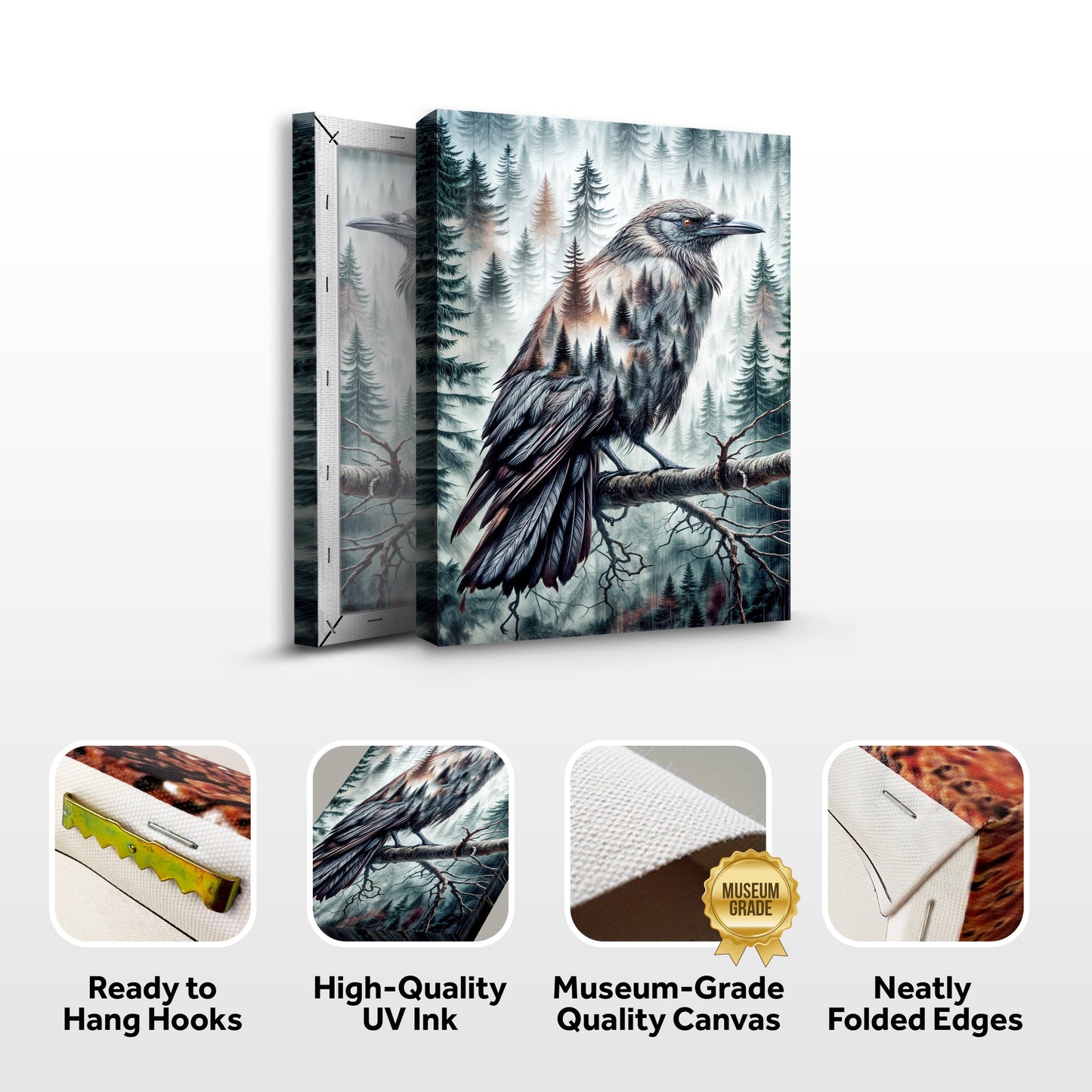 Crow Double Exposure Canvas Wall Art