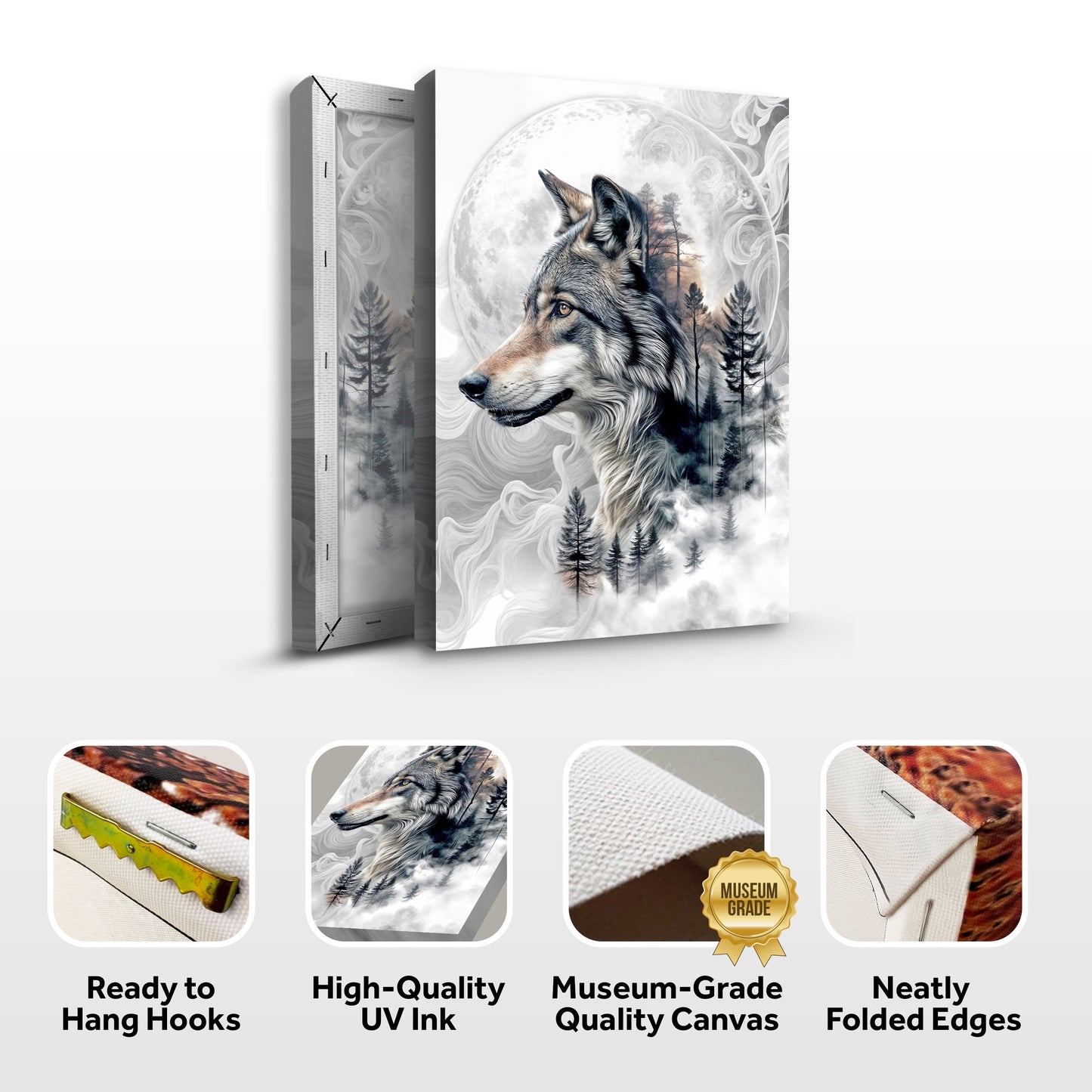 Wolf Double Exposure Canvas Wall Art