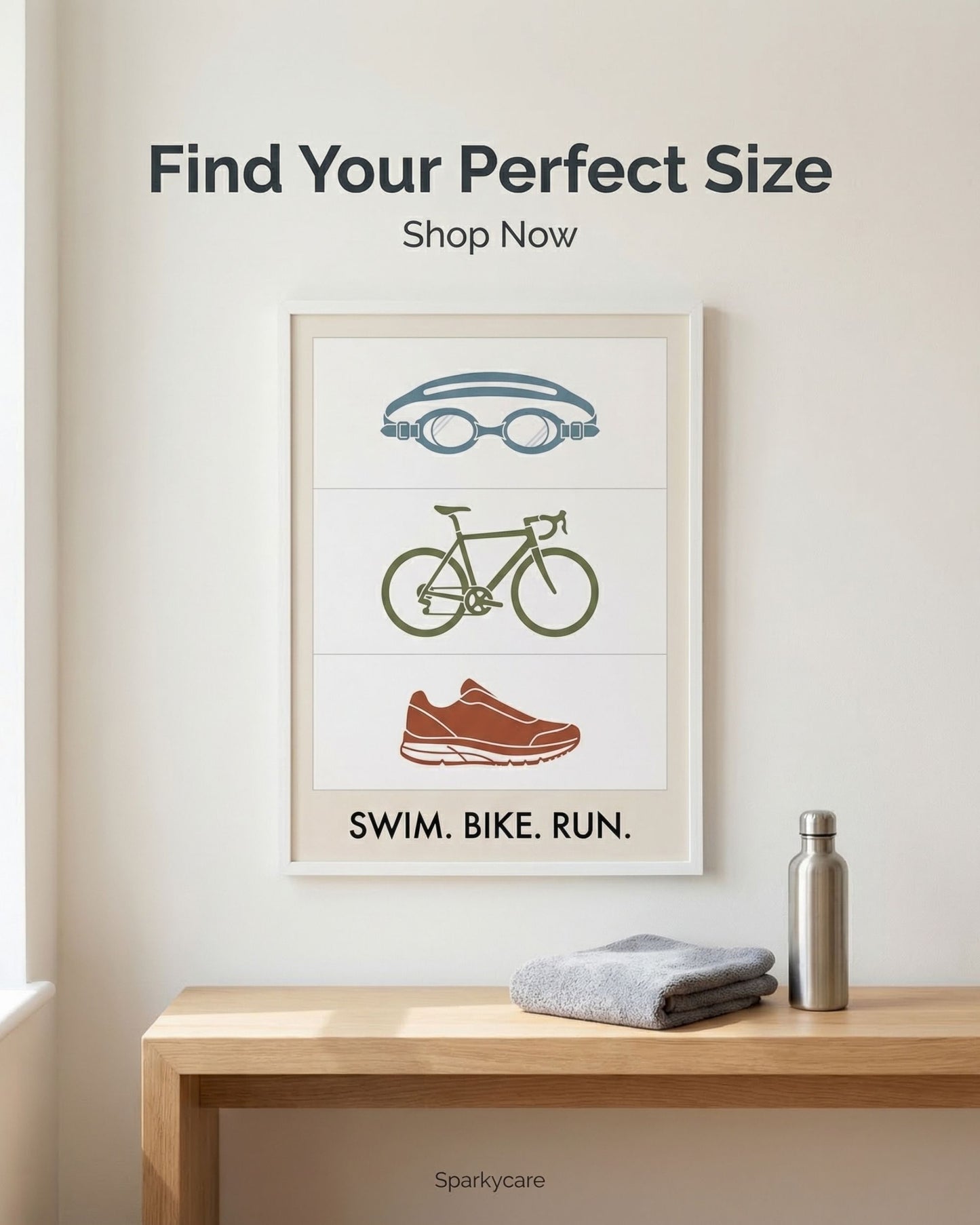 Swim Bike Run Poster: Minimalist Triathlon Icons Wall Art