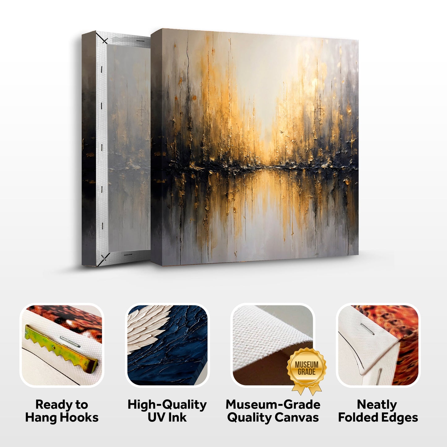 Golden Reflections Abstract Canvas Wall Art - Modern Print