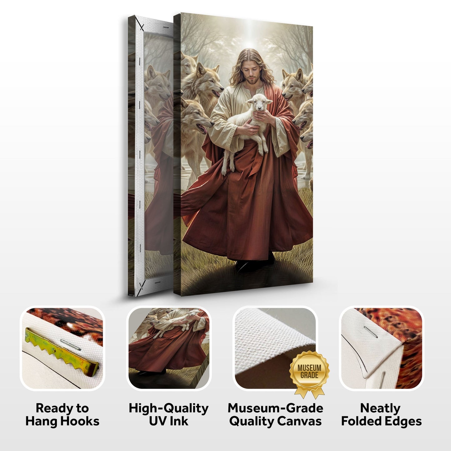 Jesus and the Wolf Faith Canvas Wall Art Shepherd