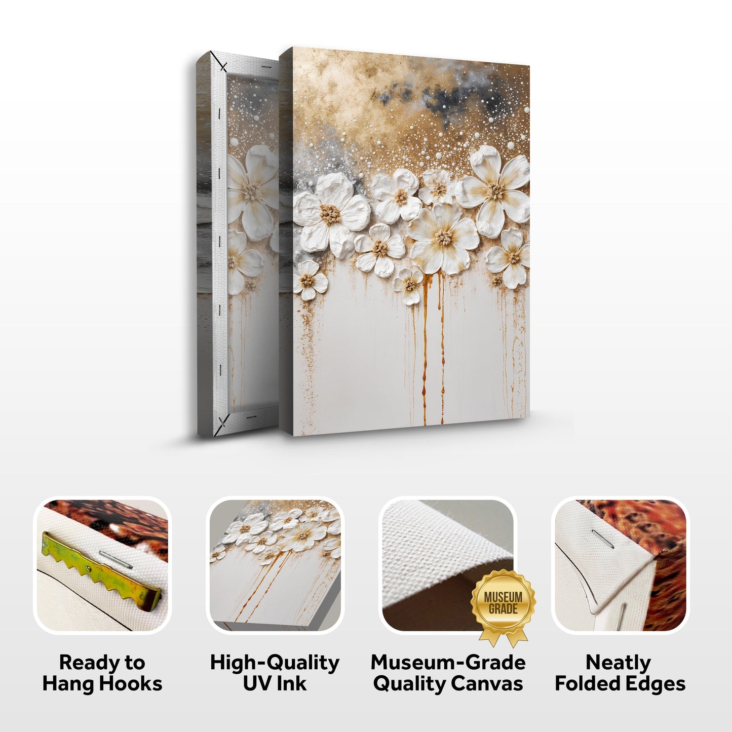 Gold Floral Canvas Wall Art - Elegant Botanical Print