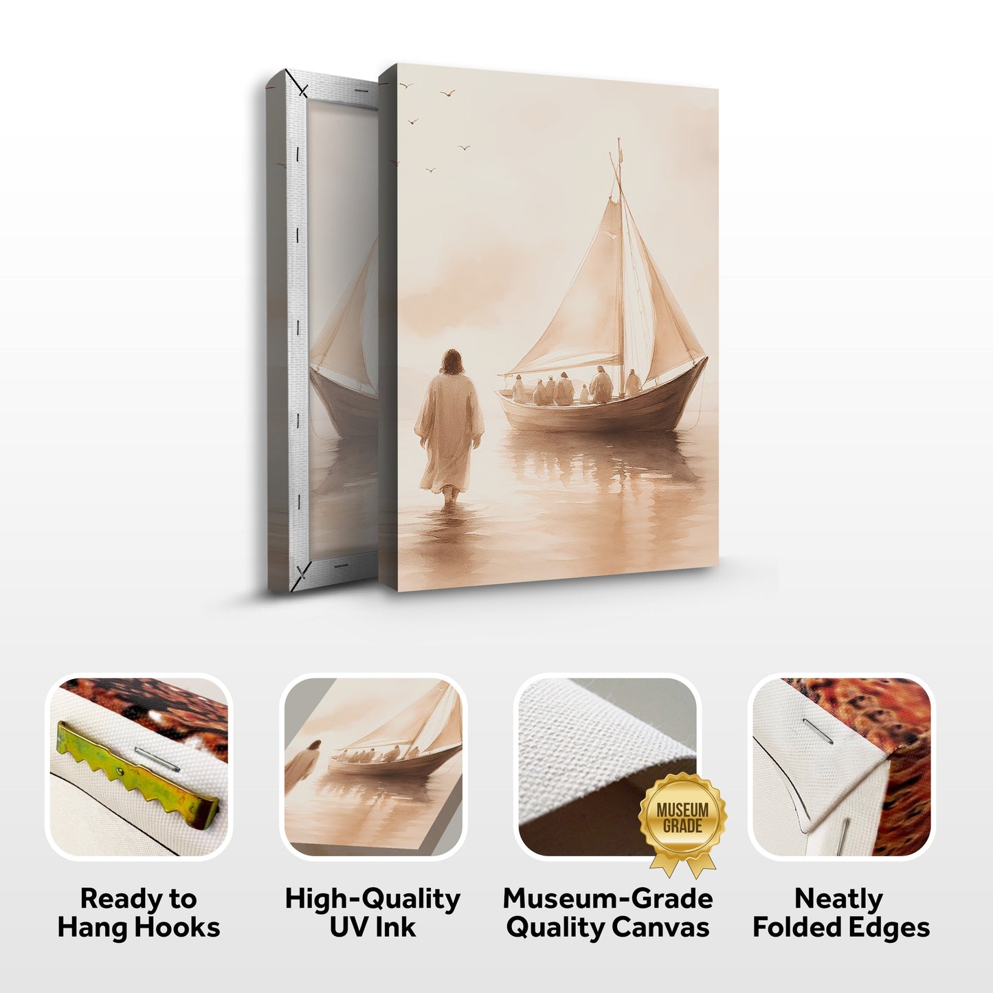 Jesus on Water Miracle Faith Canvas Wall Art