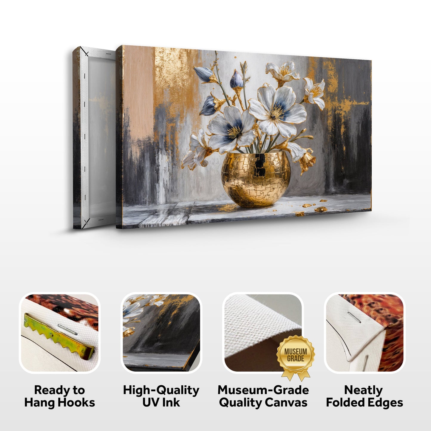 Magnolia Bloom in Gold Abstract Canvas Wall Art