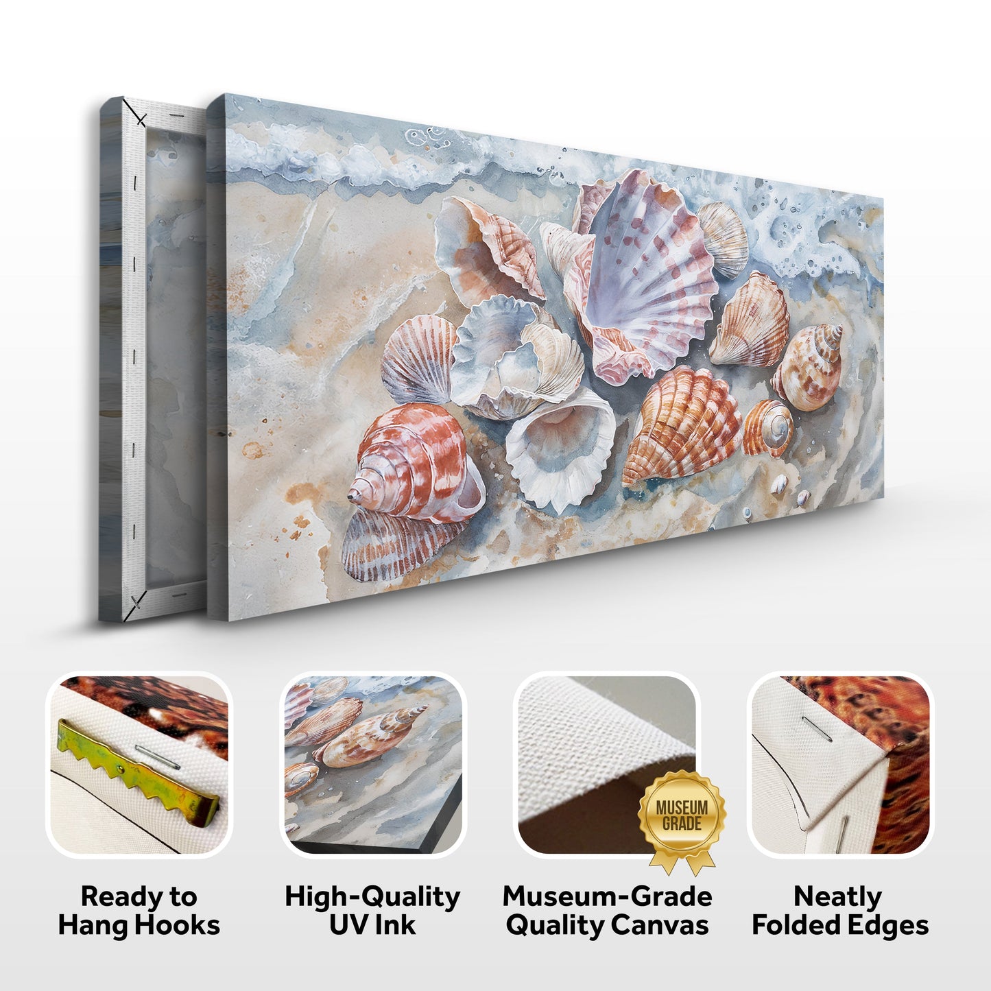 Sea Shells Modern Coastal Canvas Wall Art