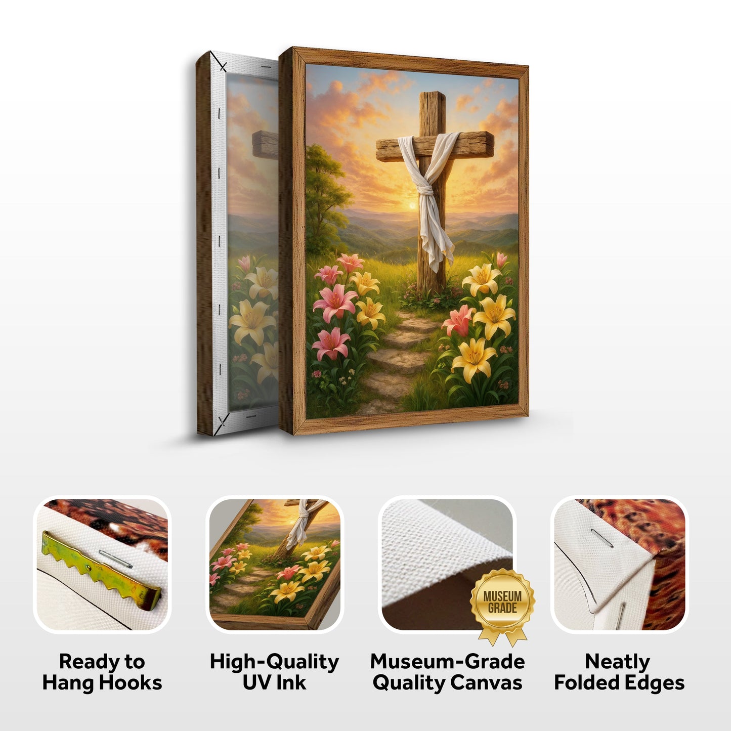Cross and Flowers Faith Canvas Wall Art II