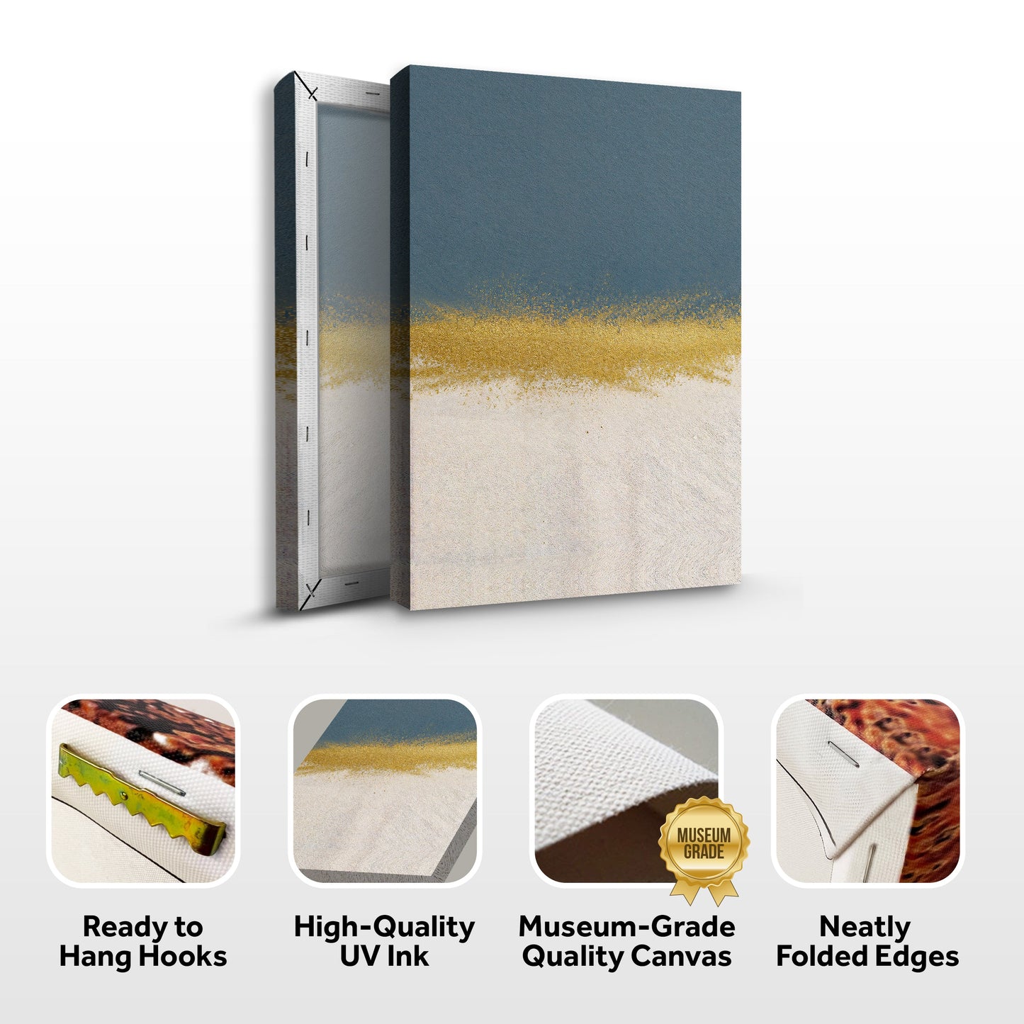 Minimalist Blue and Gold Abstract Canvas Wall Art