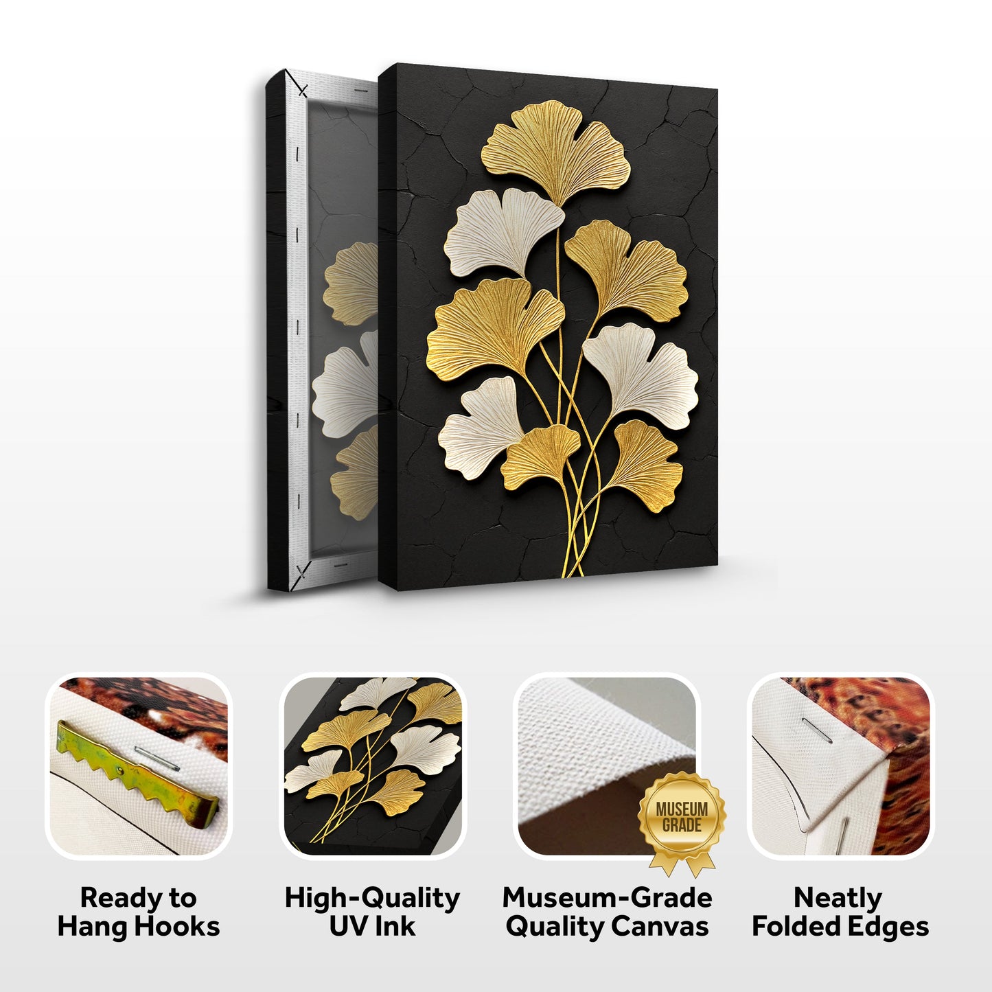 Golden Ginkgo Canvas Wall Art - Botanical Nature Print