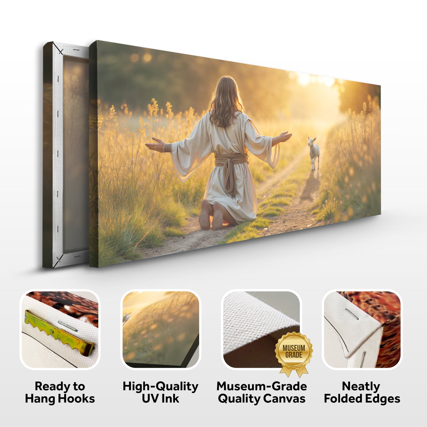 Jesus and the Lamb Wolf Protection Christian Canvas Art