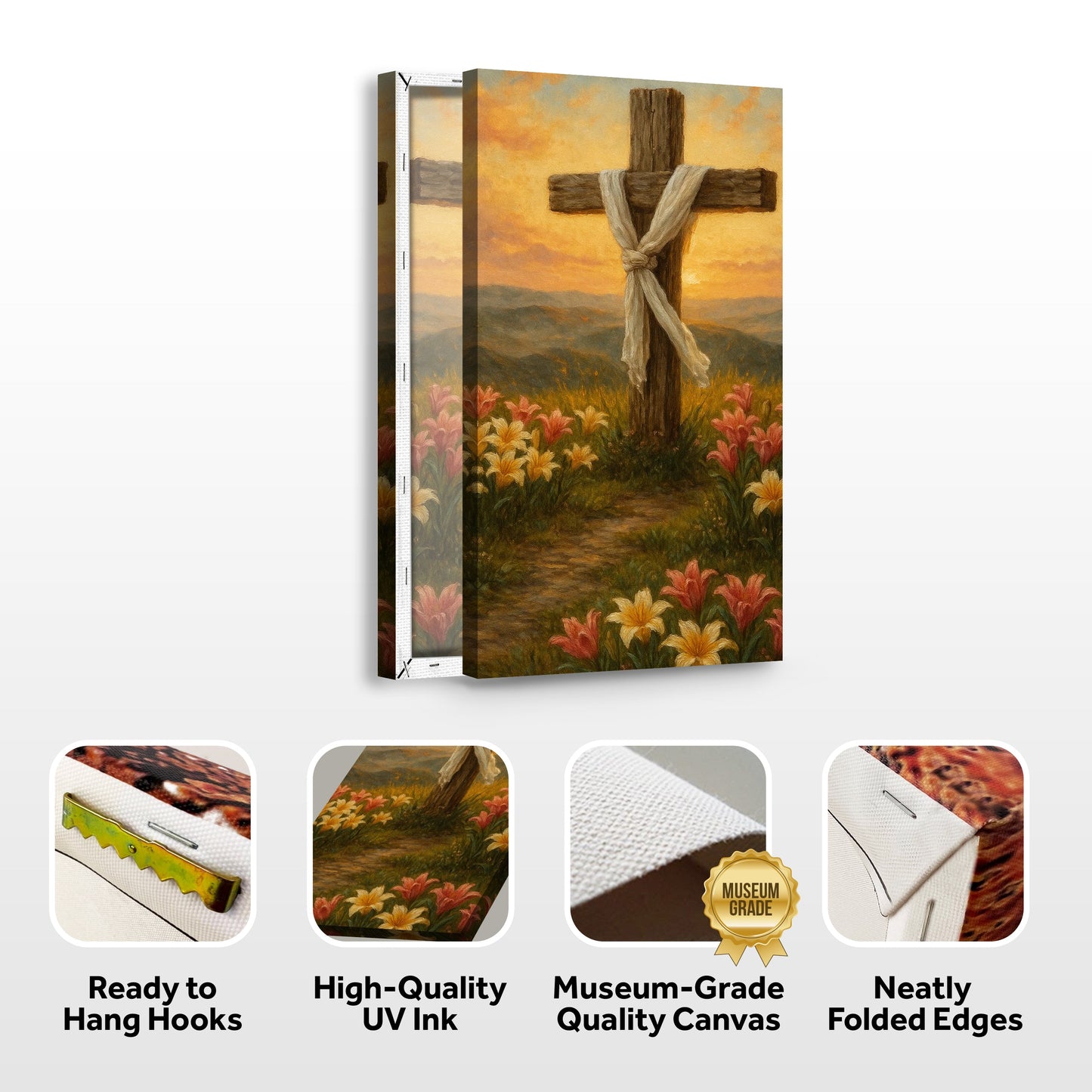Cross and Flowers Faith Canvas Wall Art III
