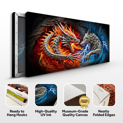 3D Dragon and Wolf Canvas Wall Art II