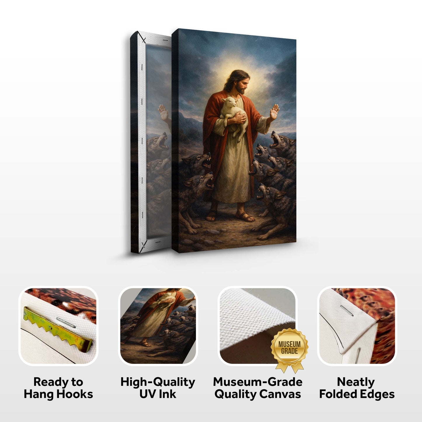 Christian Faith Canvas Art Jesus Shepherd Protecting Lamb