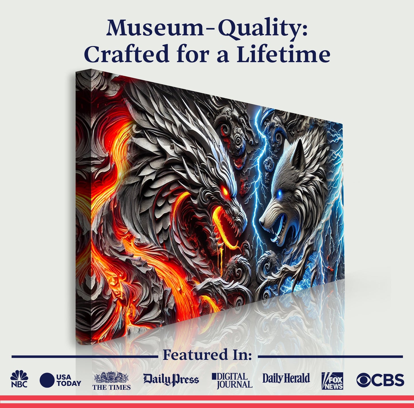 3D Dragon and Wolf Canvas Wall Art IV