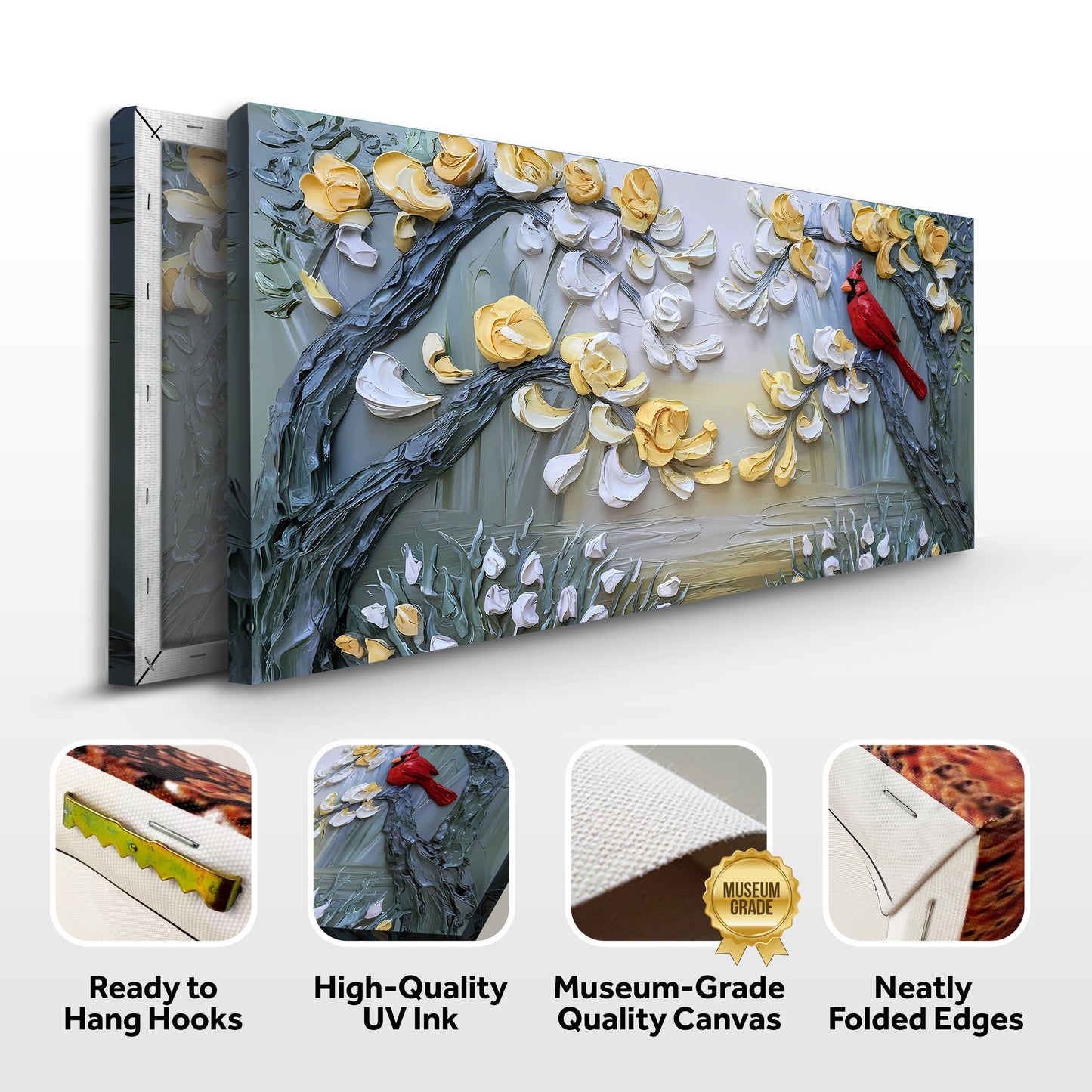 Golden Petals and Scarlet Wings Canvas Wall Art