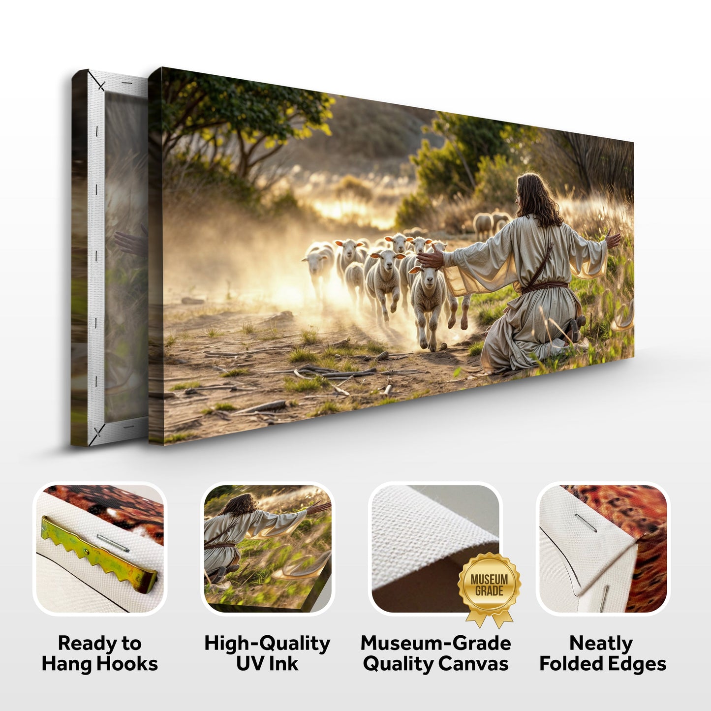 Christian Wall Canvas Jesus Protects Sheep from Wolves