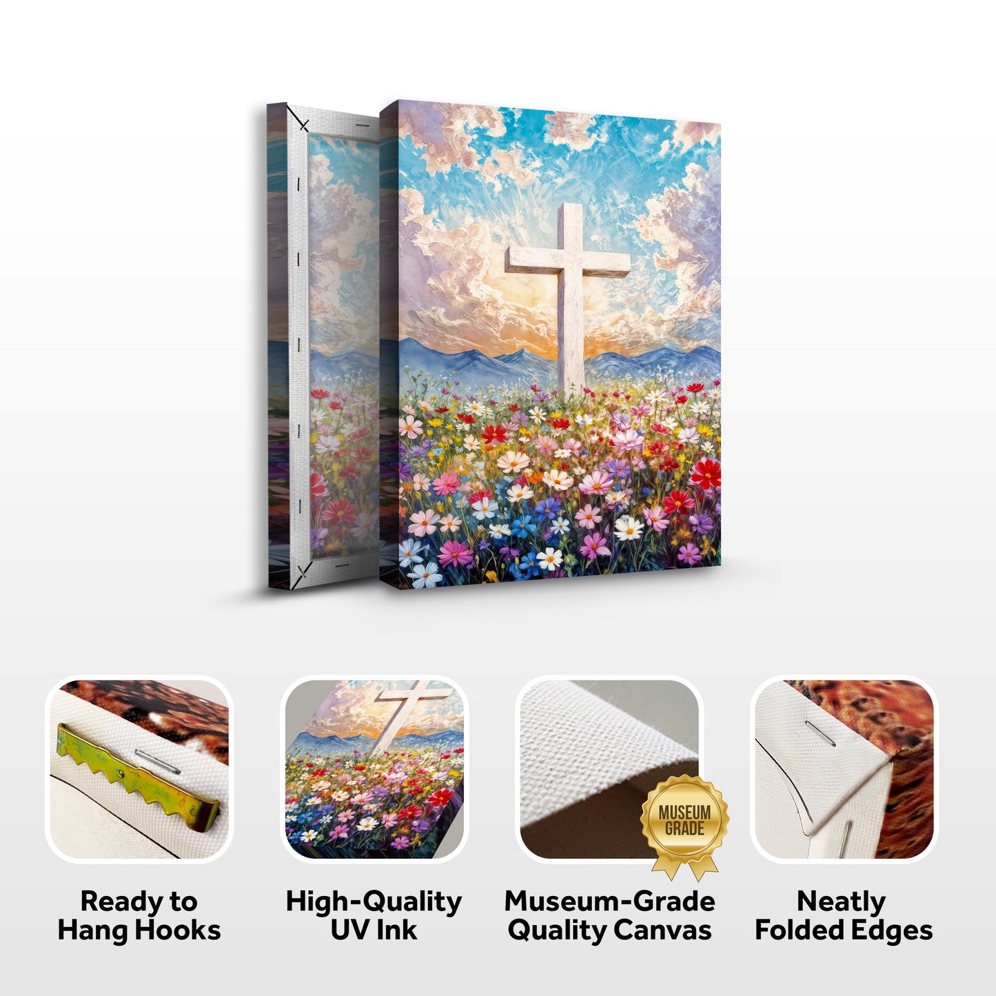 Cross Floral Field Faith Canvas Wall Art II