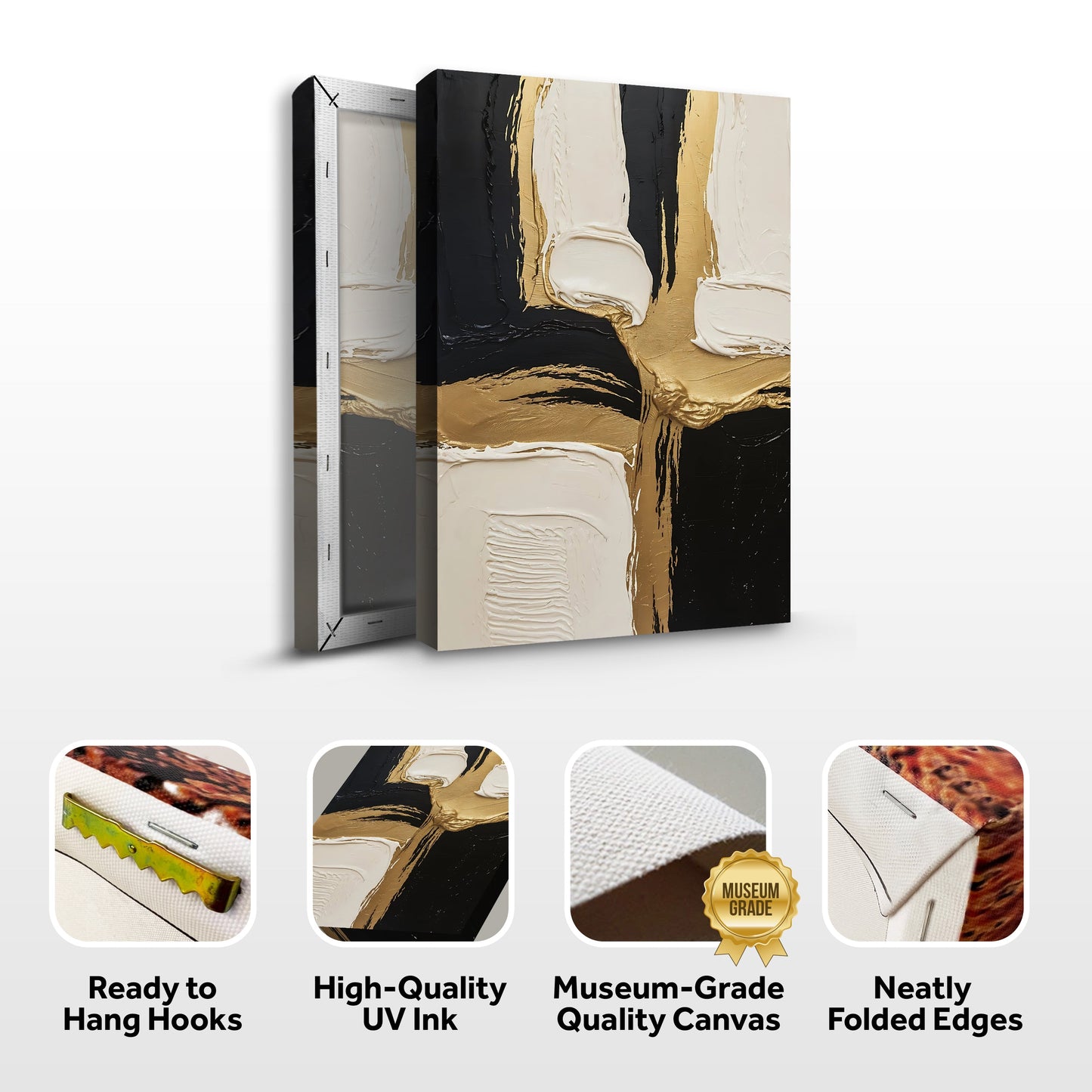 Black White and Gold Abstract Canvas Wall Art