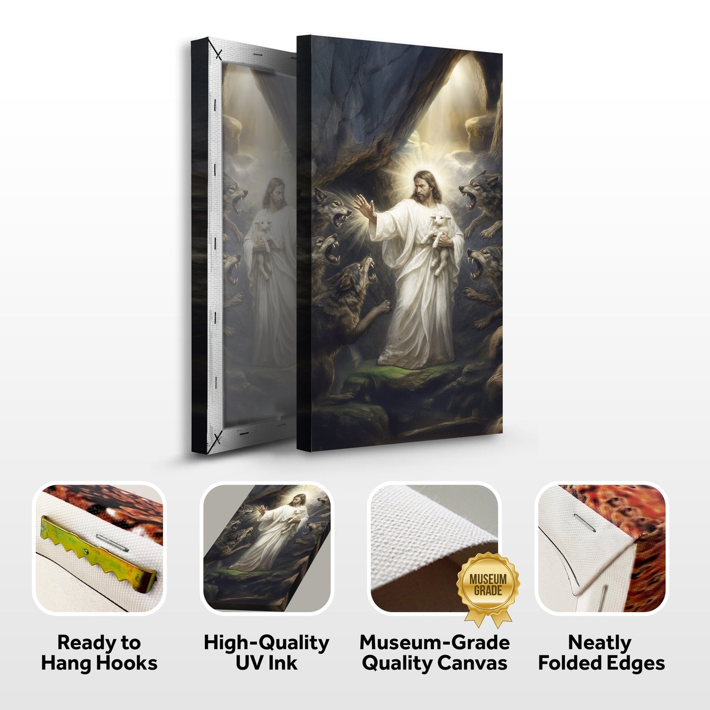 Faith Canvas Print Jesus and Lamb Protected from Wolves