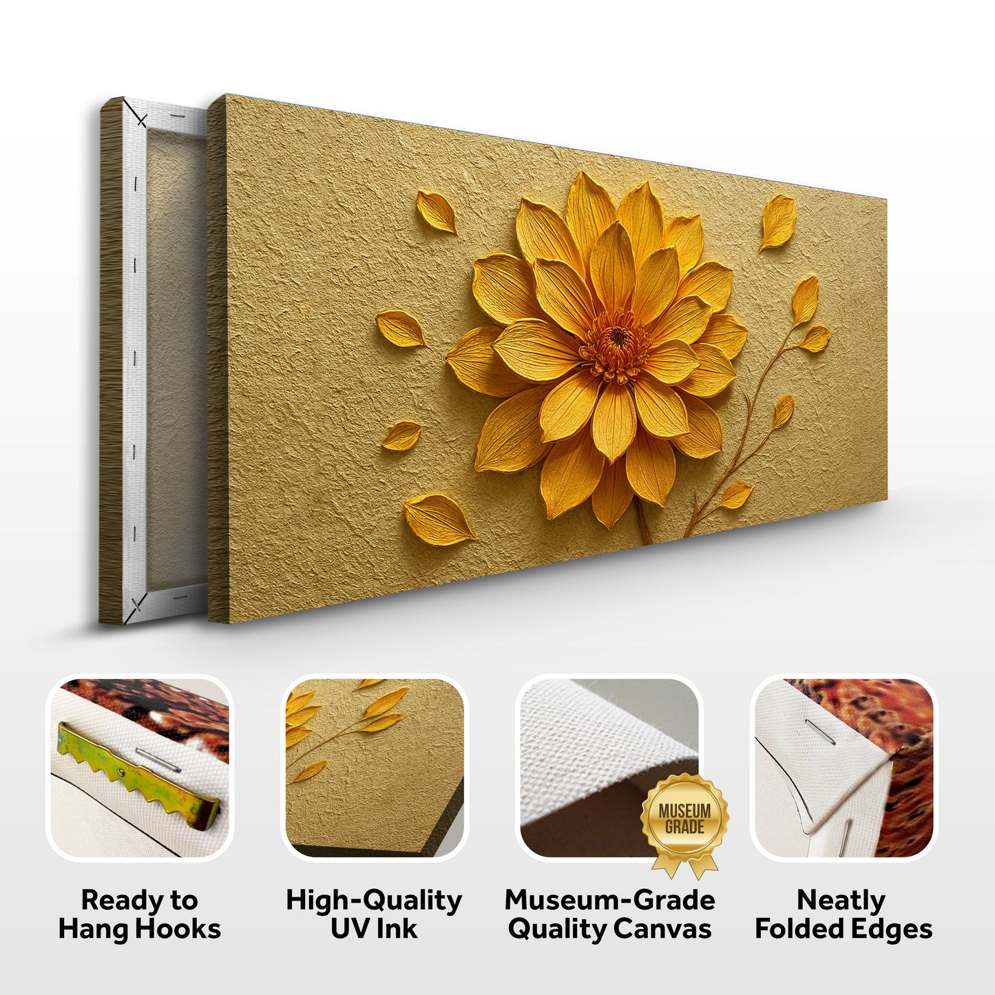 Golden Dandelion Minimalist Canvas Wall Art - Abstract Print