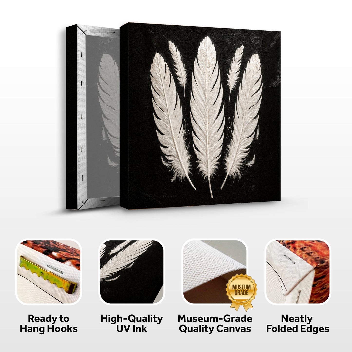 Minimalist Monochrome Feather Canvas Wall Art