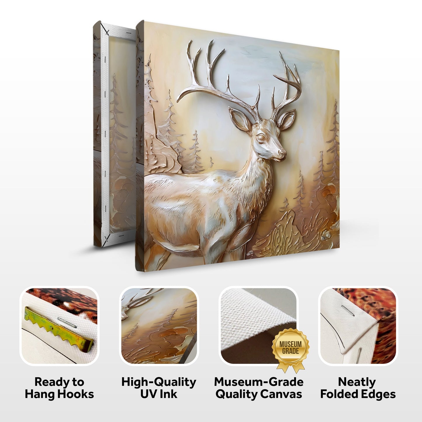 3D Deer Canvas Wall Art