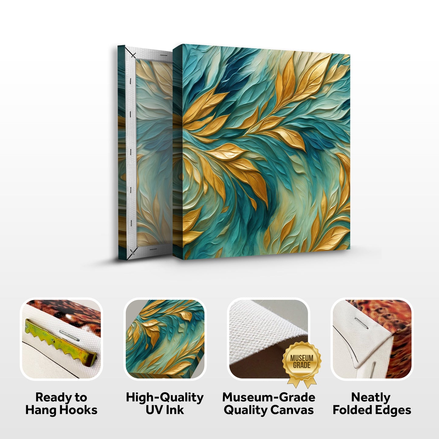 Abstract Gold And Blue Frosty Canvas Wall Art