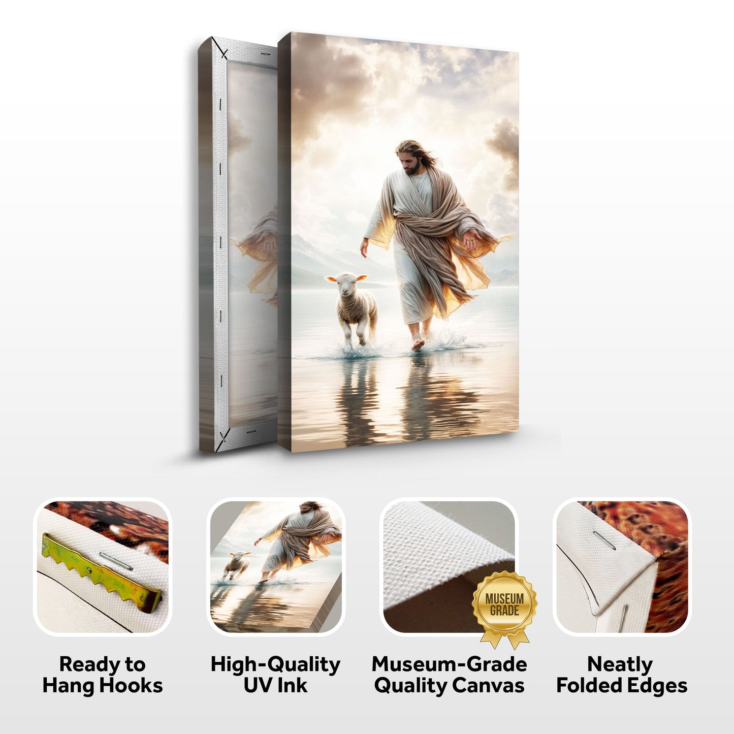 Jesus Protects The Lamb Faith Canvas Wall Art III