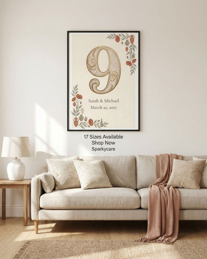 Personalized 9th Anniversary Wall Art