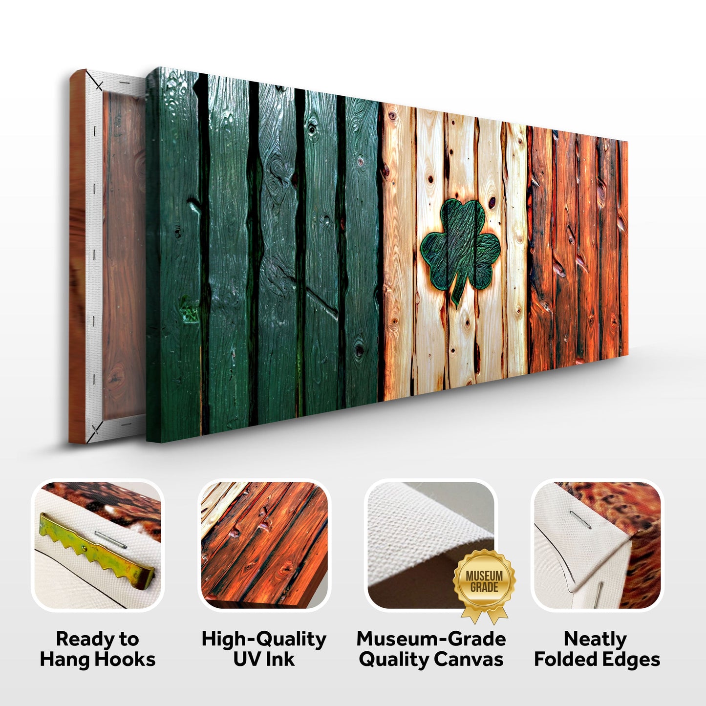 Irish Shamrock Flag Canvas Wall Art Vintage