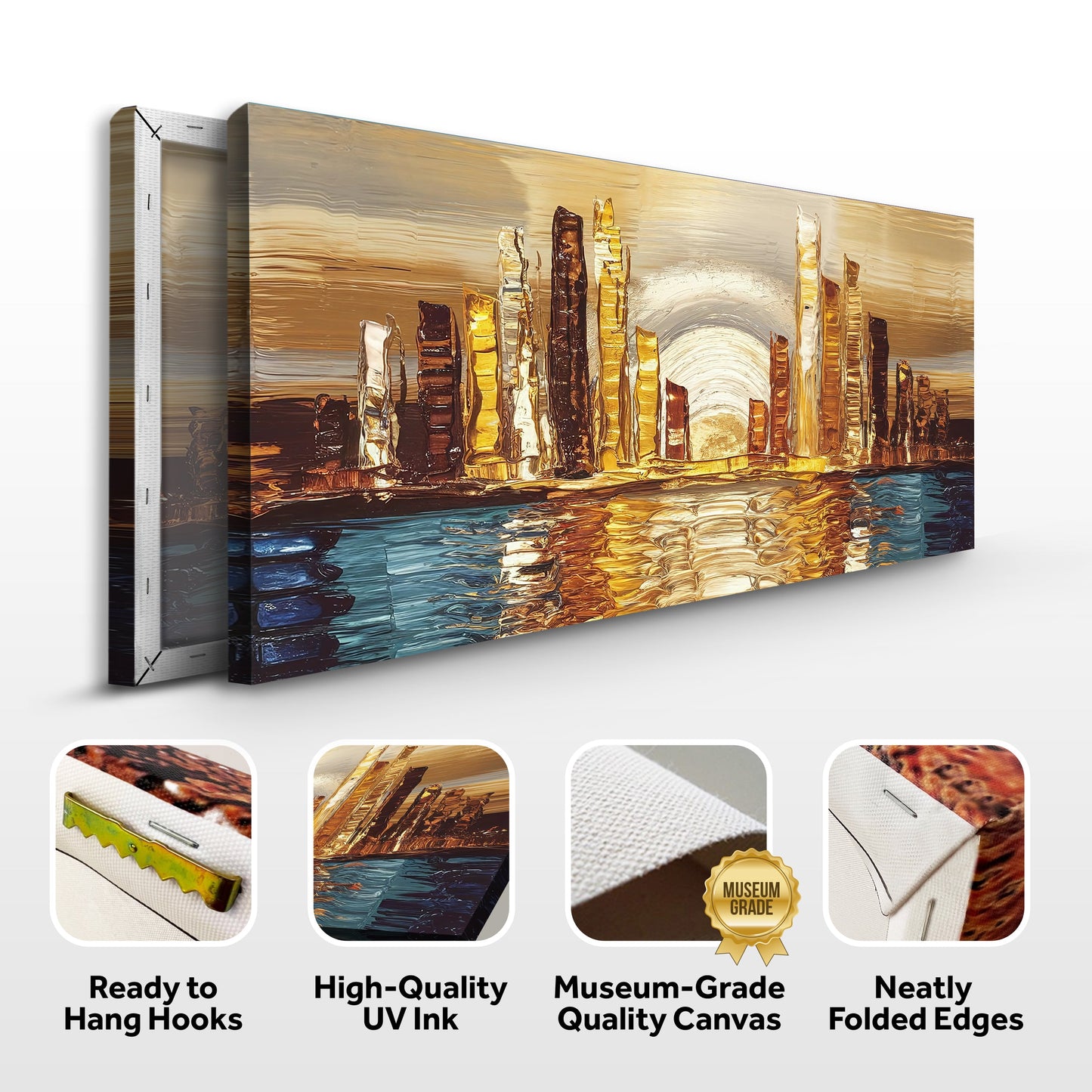 Golden Metropolis Abstract Impasto Canvas Wall Art