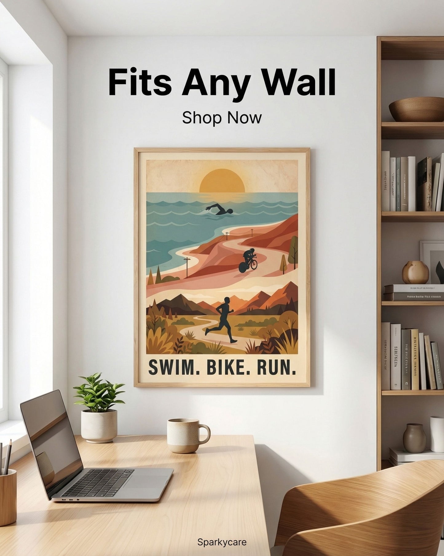 Triathlon Poster: Retro Swim Bike Run Framed Wall Art