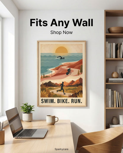 Triathlon Poster: Retro Swim Bike Run Framed Wall Art
