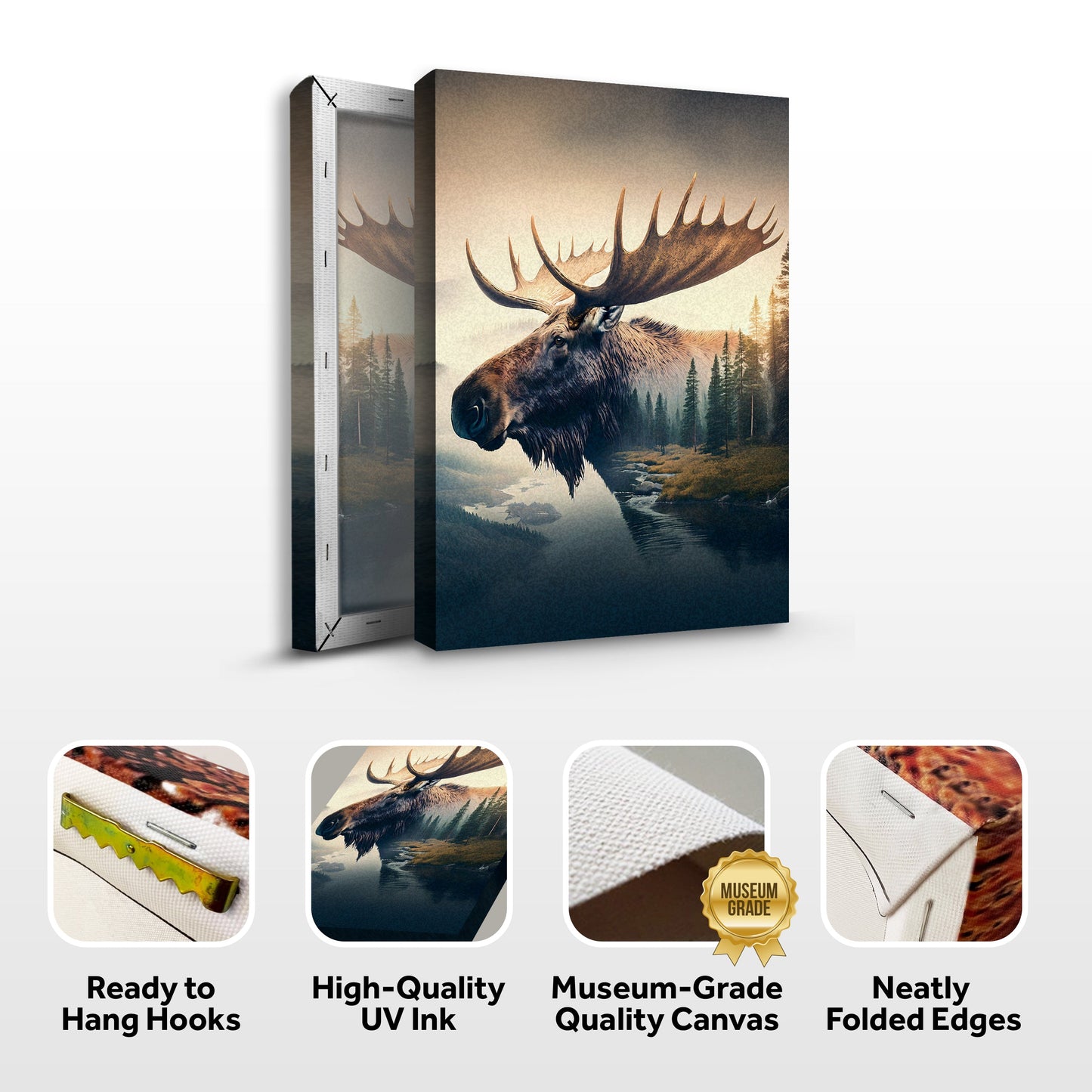 Moose Double Exposure Canvas Wall Art