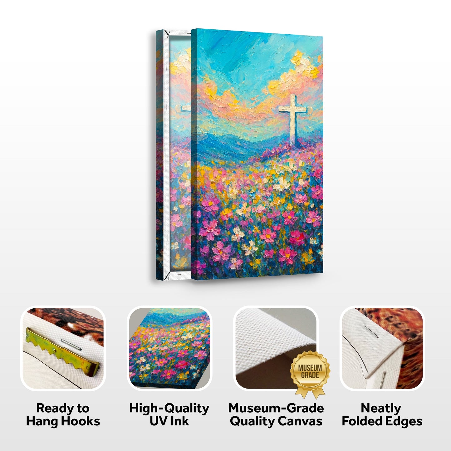 Cross Floral Field Faith Canvas Wall Art III