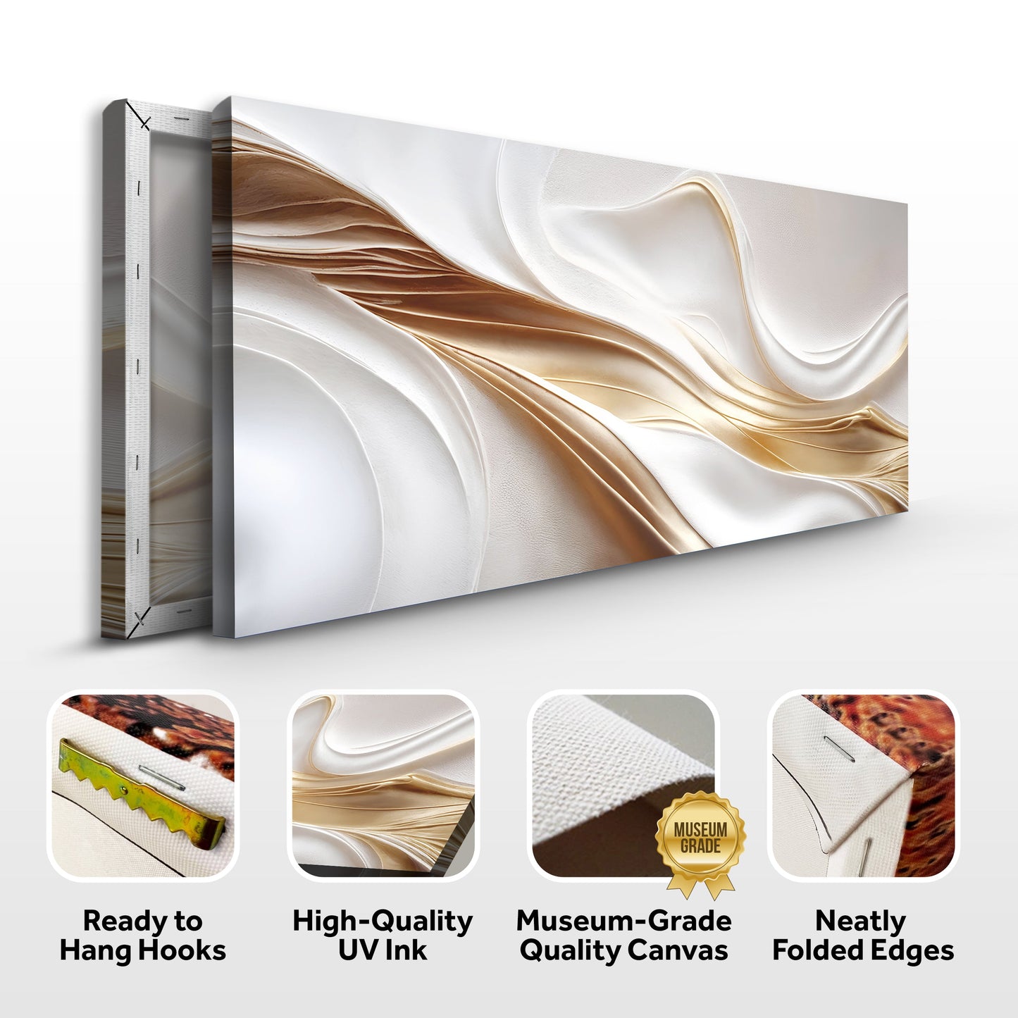 White and Gold Abstract Canvas Wall Art
