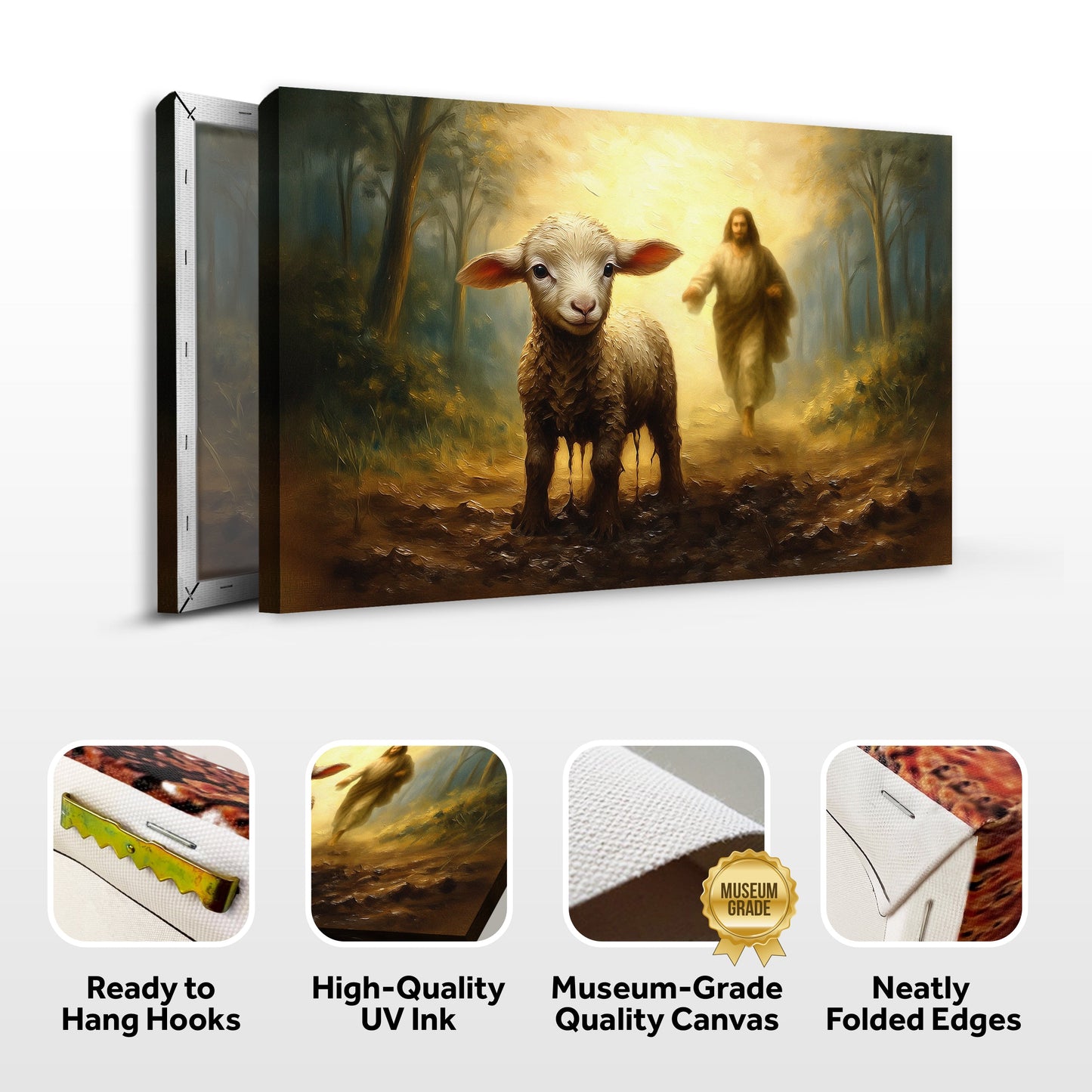 Jesus Running After Lost Lamb Faith Canvas Wall Art