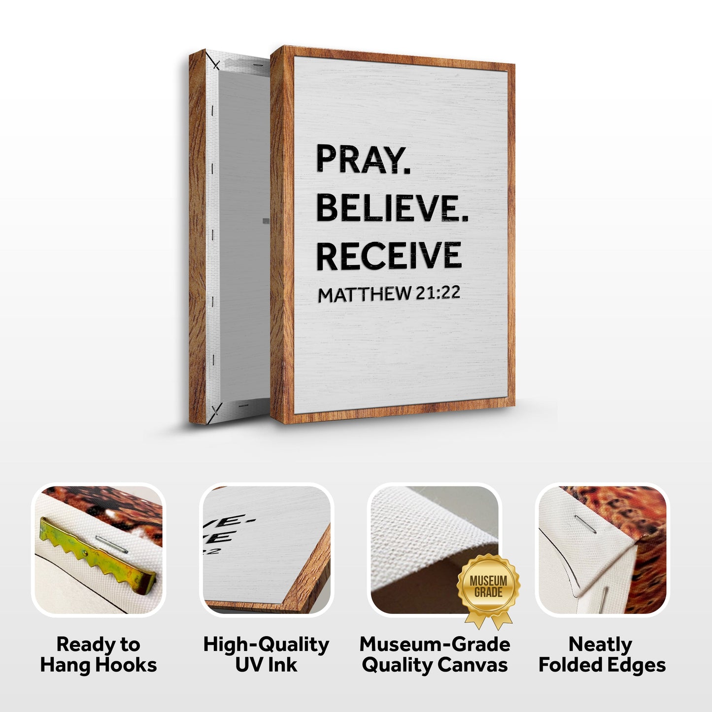 Matthew 21:22 Pray Believe Receive Faith Canvas Wall Art