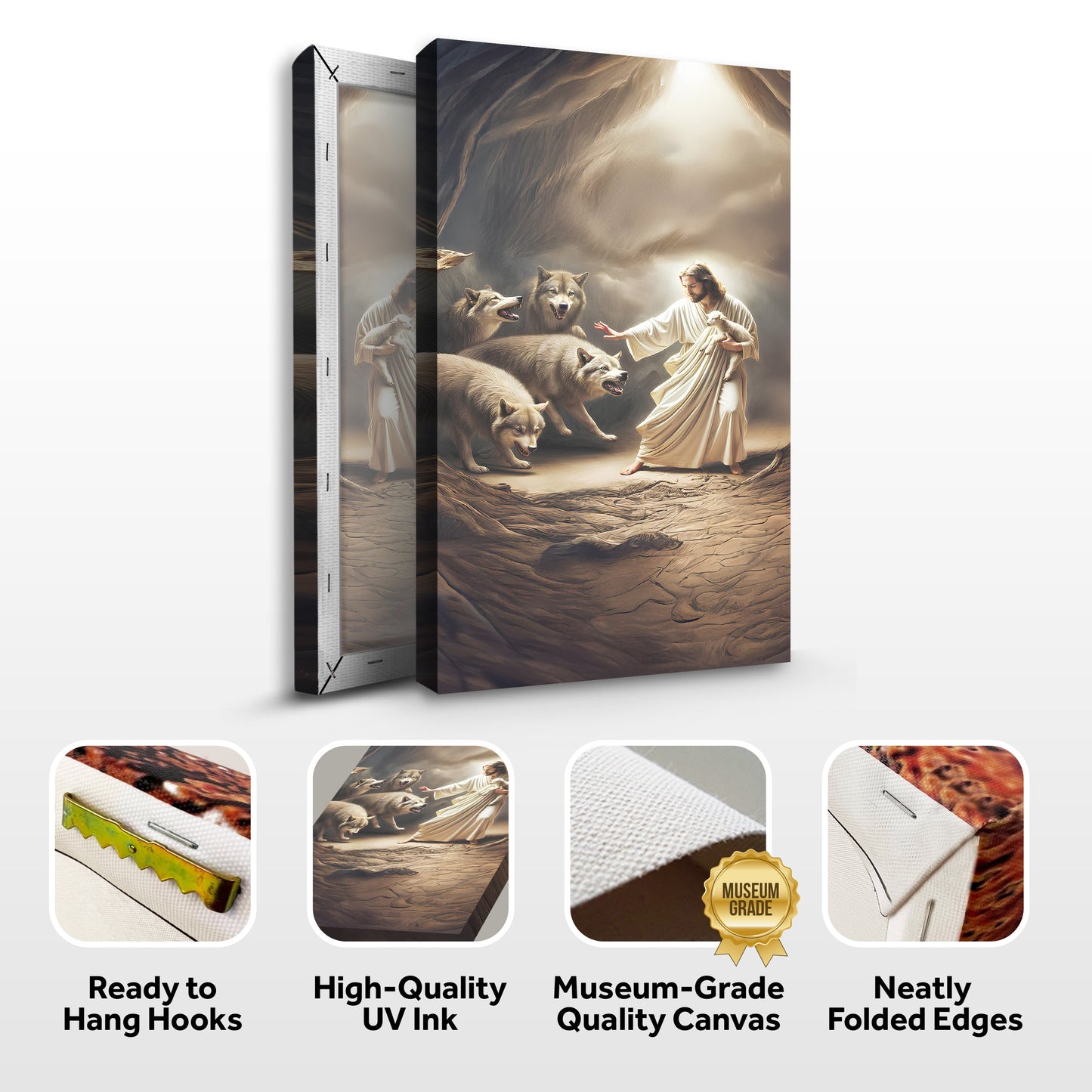 Faith Canvas Wall Art Jesus Shepherd Lamb and Wolf