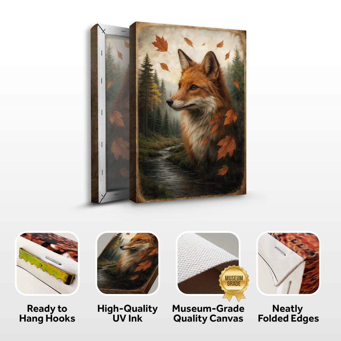 Autumn Fox Double Exposure Canvas Wall Art