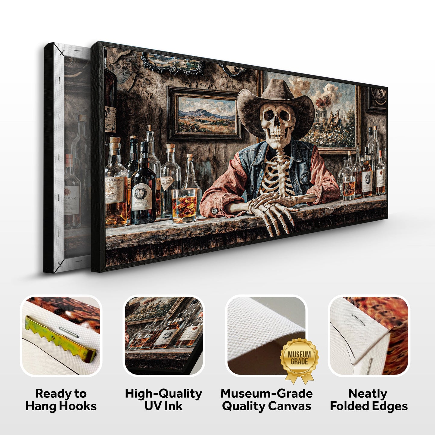 Skeleton Cowboy Barman Western Saloon Canvas Wall Art