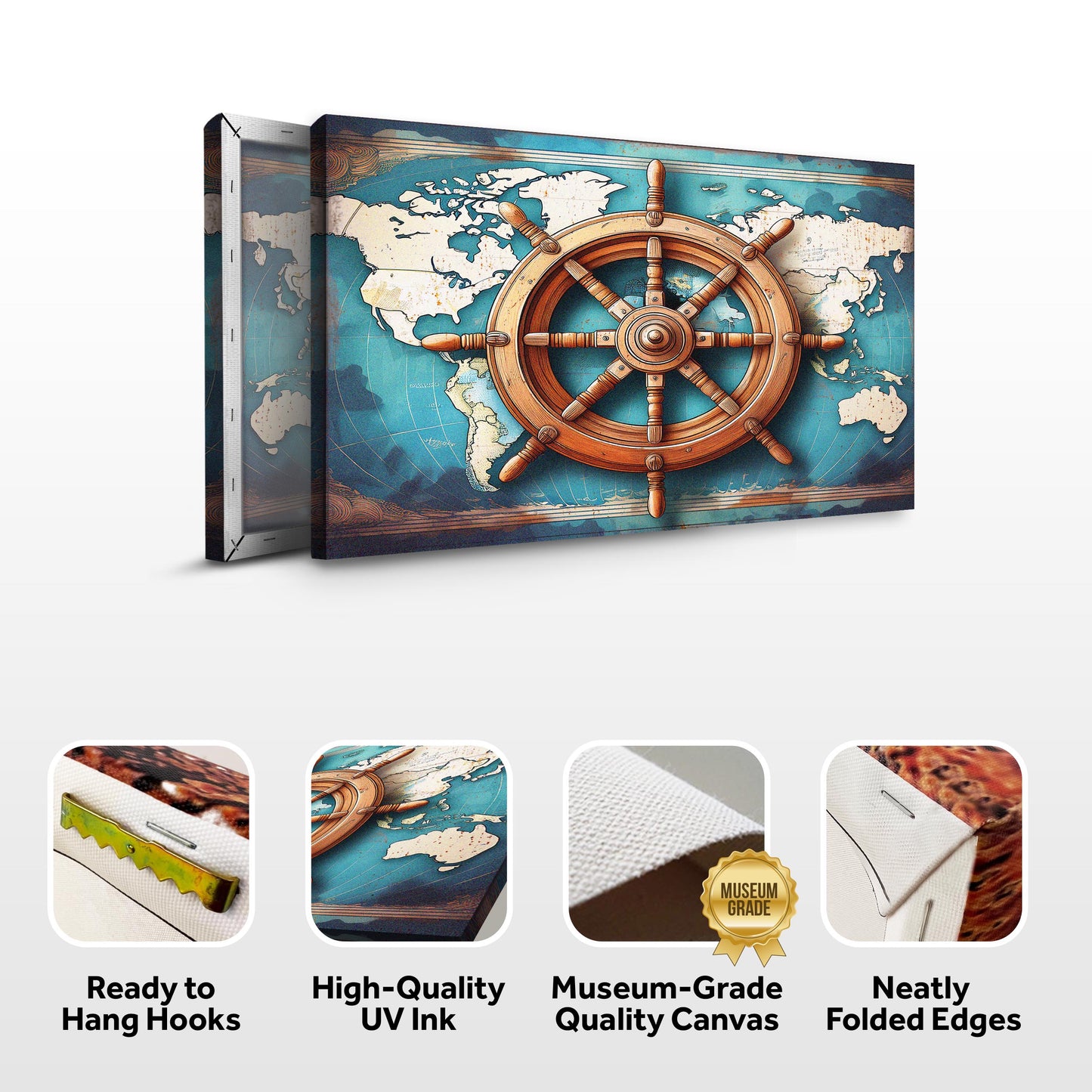 Sailboat and Ship Wheel Coastal Canvas Wall Art
