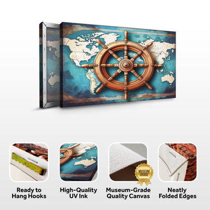 Sailboat and Ship Wheel Coastal Canvas Wall Art