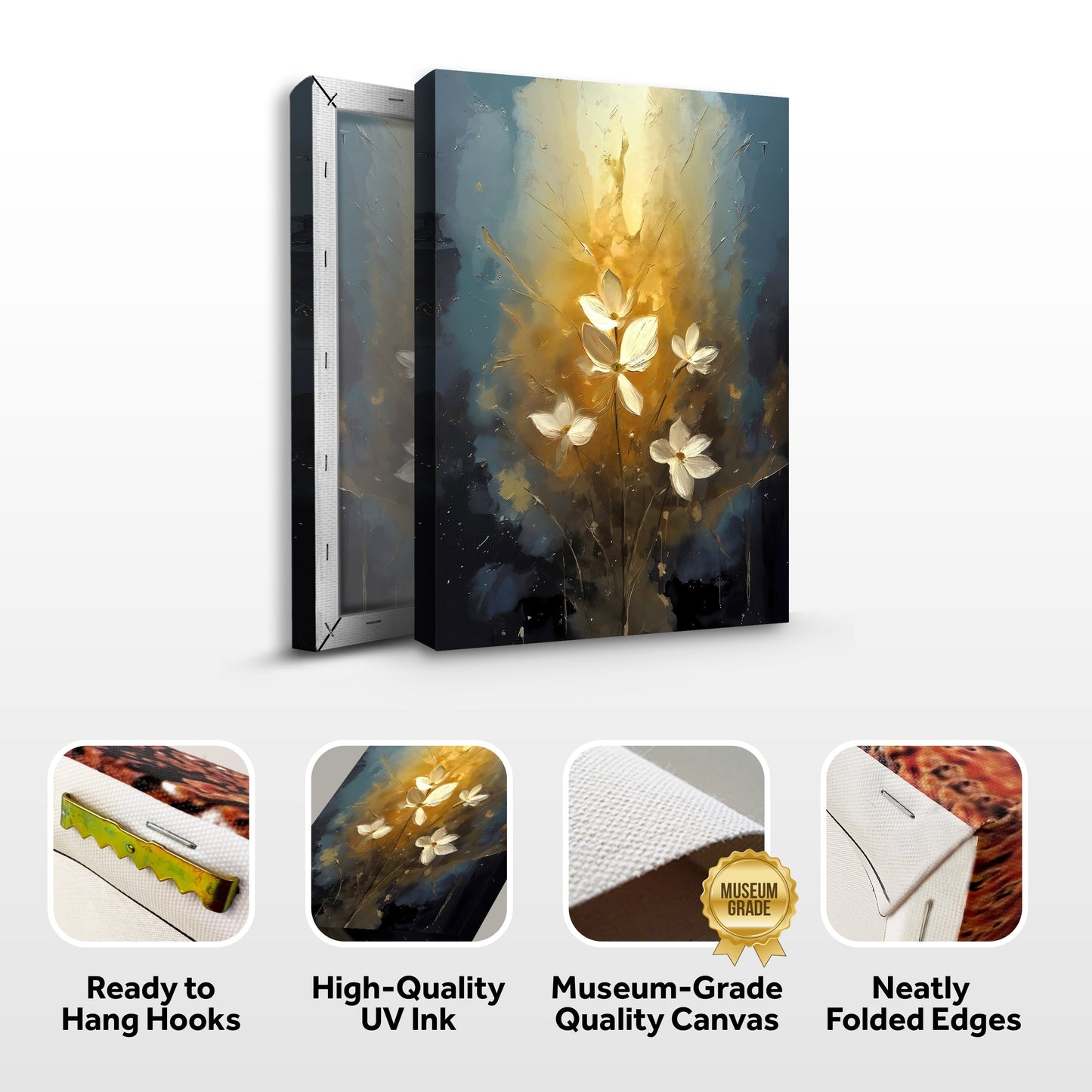 Golden Glow Flower Canvas Wall Art - Elegant Floral Print