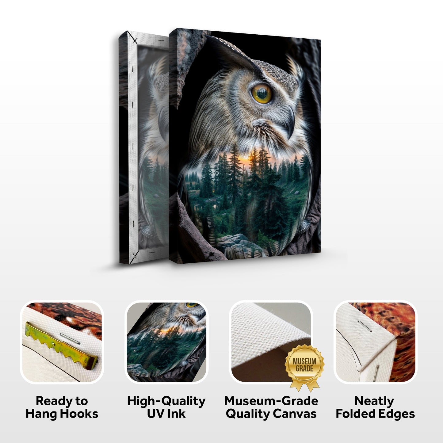 Owl Double Exposure Canvas Wall Art