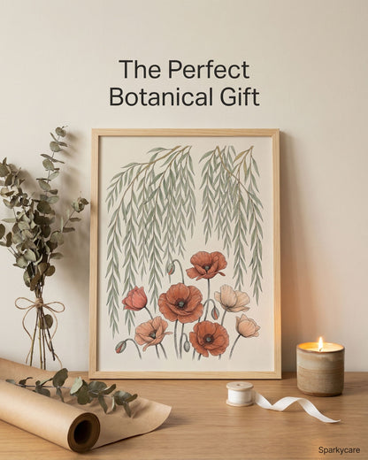 Willow Tree and Poppy Botanical 9th Anniversary Wall Art