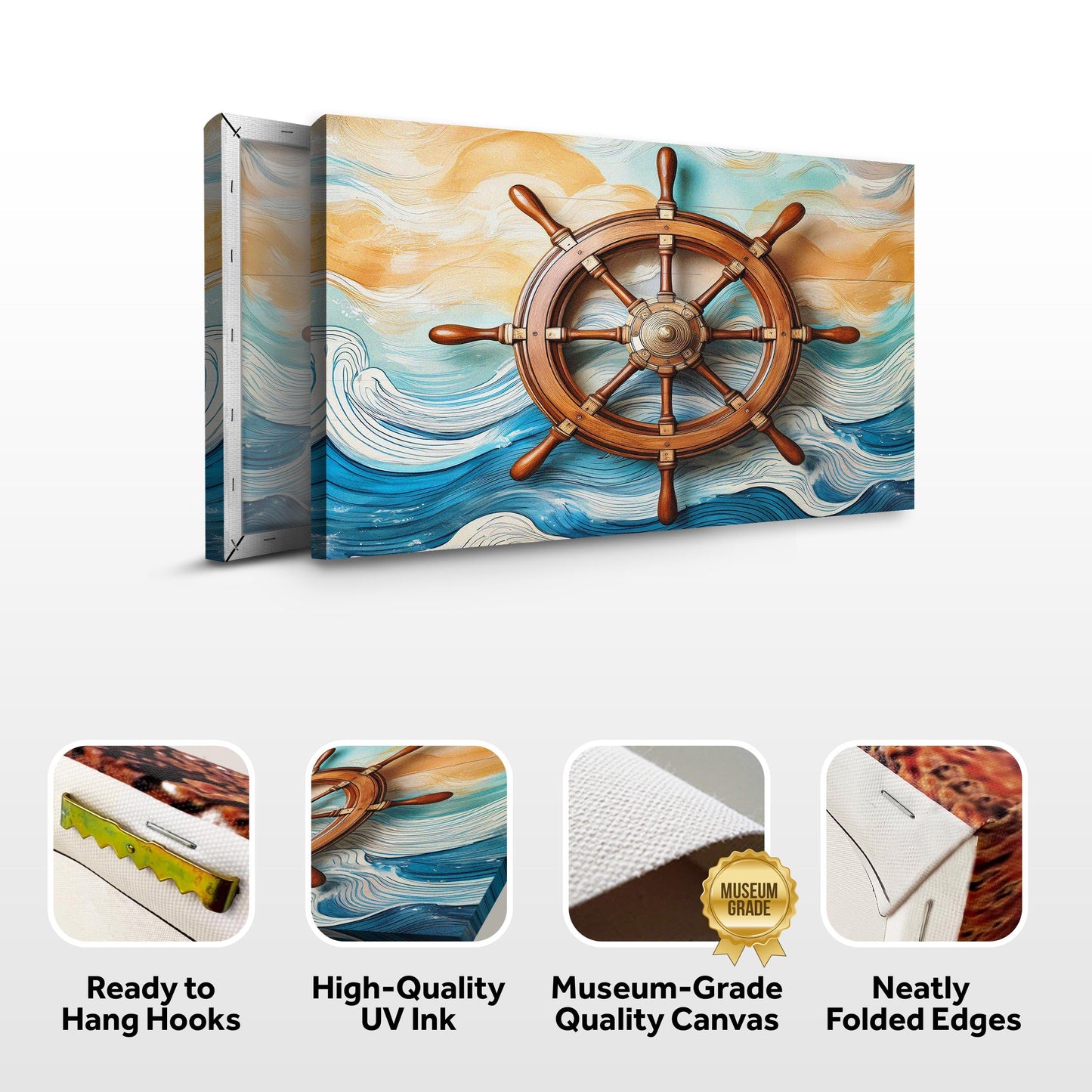 Sailboat and Ship Wheel Coastal Canvas Wall Art II