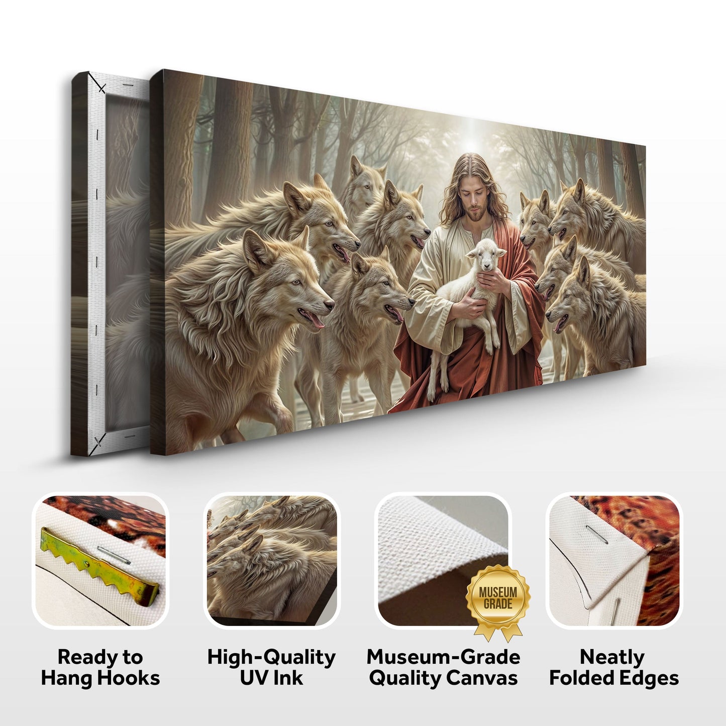 Good Shepherd Protects Lamb Canvas Wall Art Faith