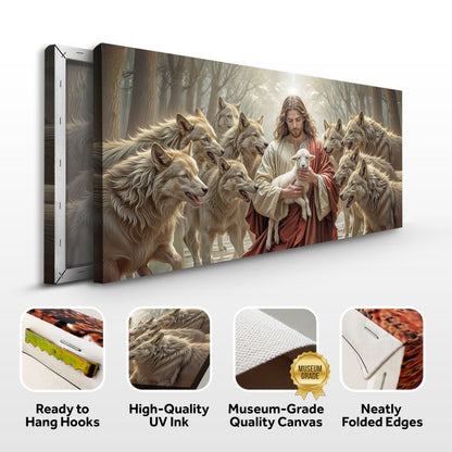 Good Shepherd Protects Lamb Canvas Wall Art Faith