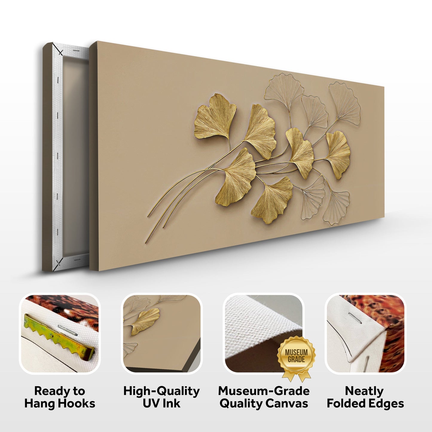Golden Botanical Canvas Wall Art - Floral Nature Print